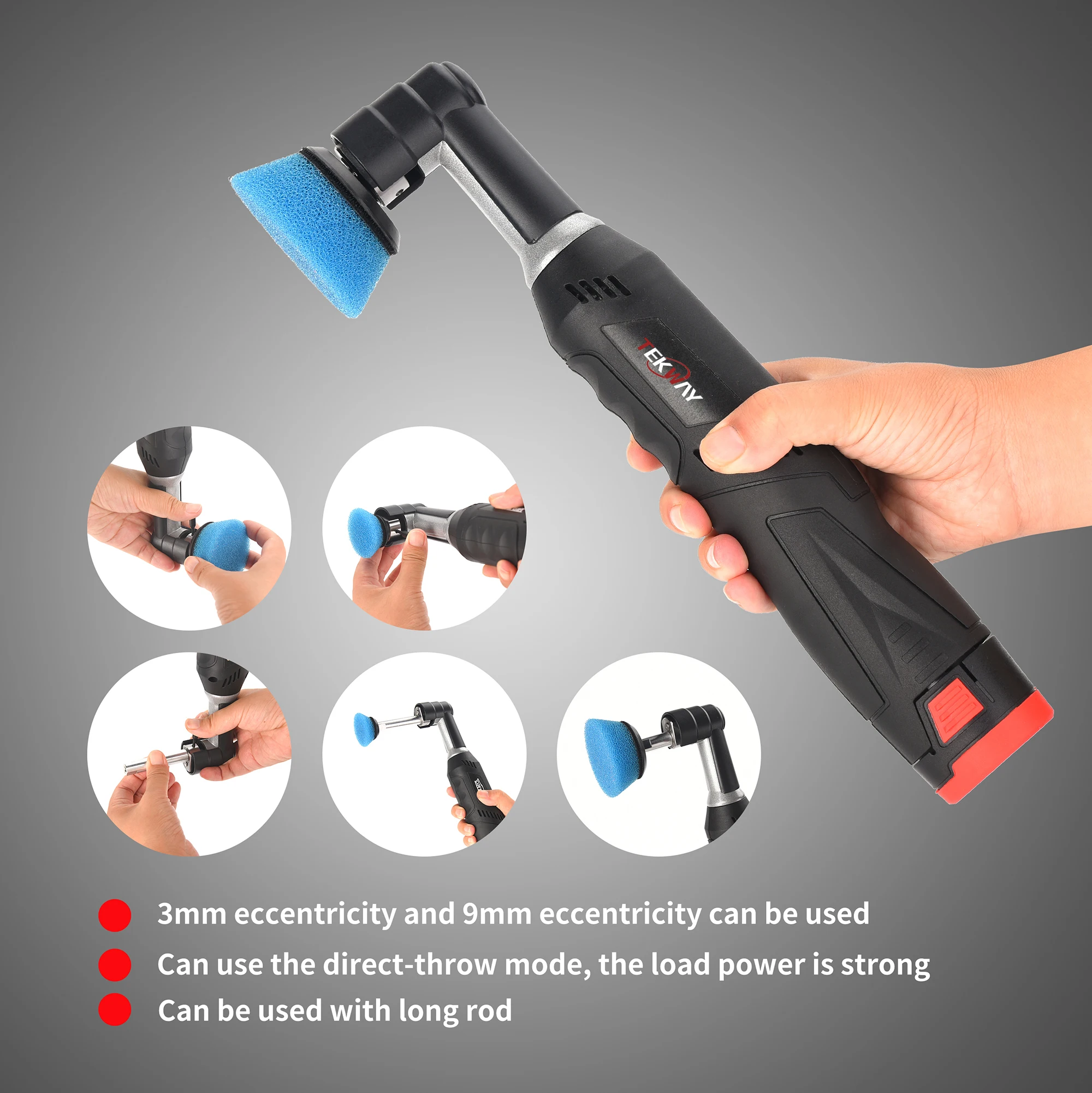 12V Cordless Dual Action Battery Car Mini Polisher with RO DA Switch and 1.2in/2in Backing Pad - view 4