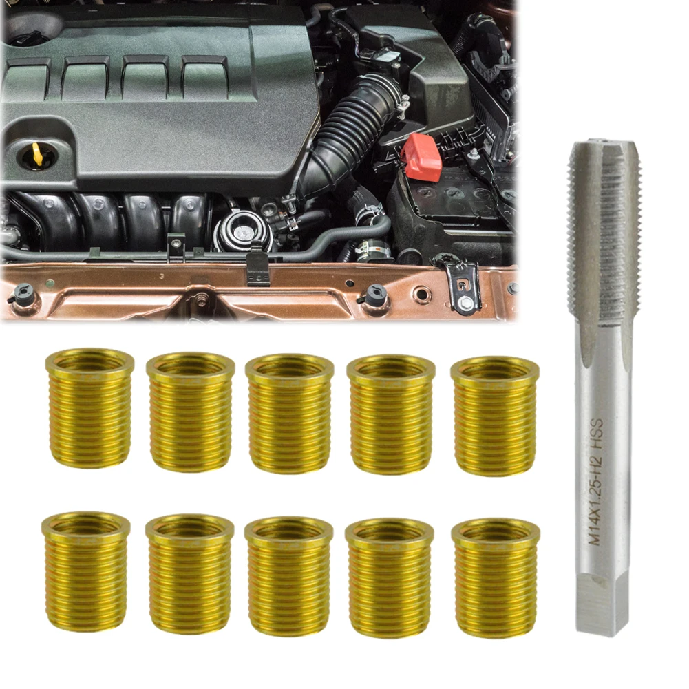 Spark Plug Thread Repair Kit M12x1.25 Inserts and M14x1.25 Tap Kit Cylinder Head Rethreaded Kit Tap Spark Plug for Car Engine