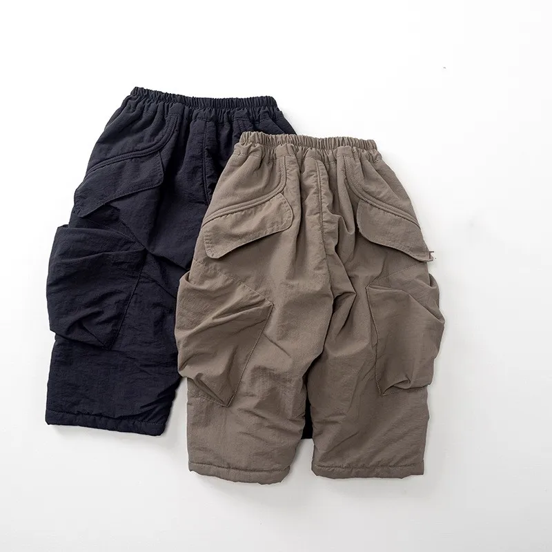 

Зимние однотонные теплые спортивные штаны на флисовой подкладке с несколькими карманами для маленьких девочек и мальчиков, детская одежда, детские уличные брюки, От 1 до 8 лет