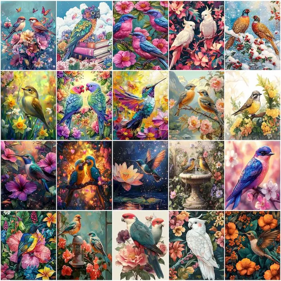 GATYZTORY Painting By Numbers Oil Bird flower bushes Gifts Crafts Art Picture Framed Wall Art Modern Canvas Picture Drawing Kits
