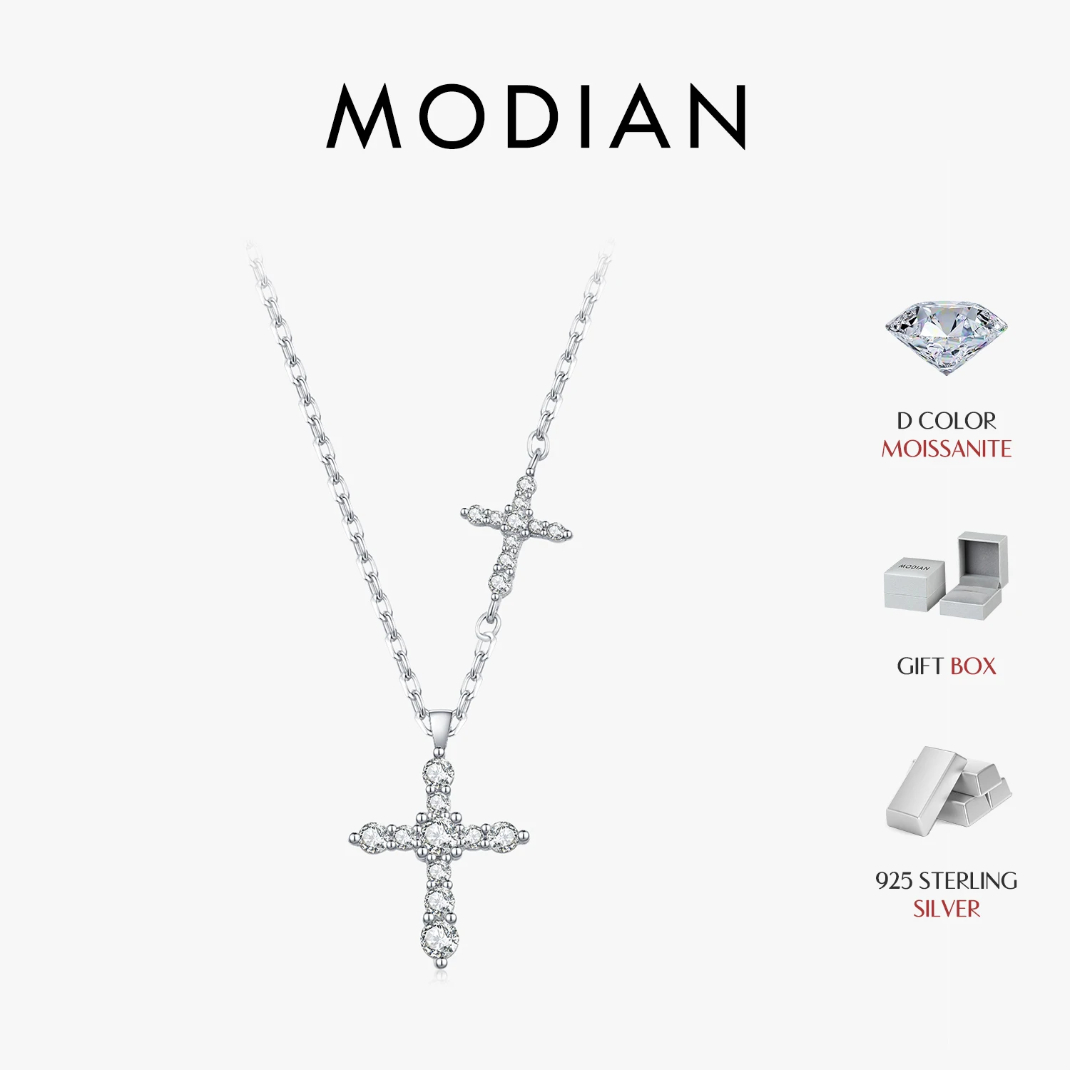 

MODIAN D Color Moissanite 925 Sterling Sliver Delicate Double Cross Pendant Necklace For Women Fine Jewelry Gifts