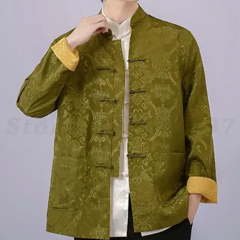 

Large Size 3XL Chinese Tradition Costume Vintage Kung Fu Uniform Men Tang Clothes Shirt Coat Loose Jacket Button Up Hanfu Top