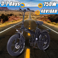 CMACEWHEEL GW20 Electric Bicycle 750W Motor 48V18AH Lithium Battery Electric Bike 20*4 Inch Fat Tire Aldult City Road Snow EBike