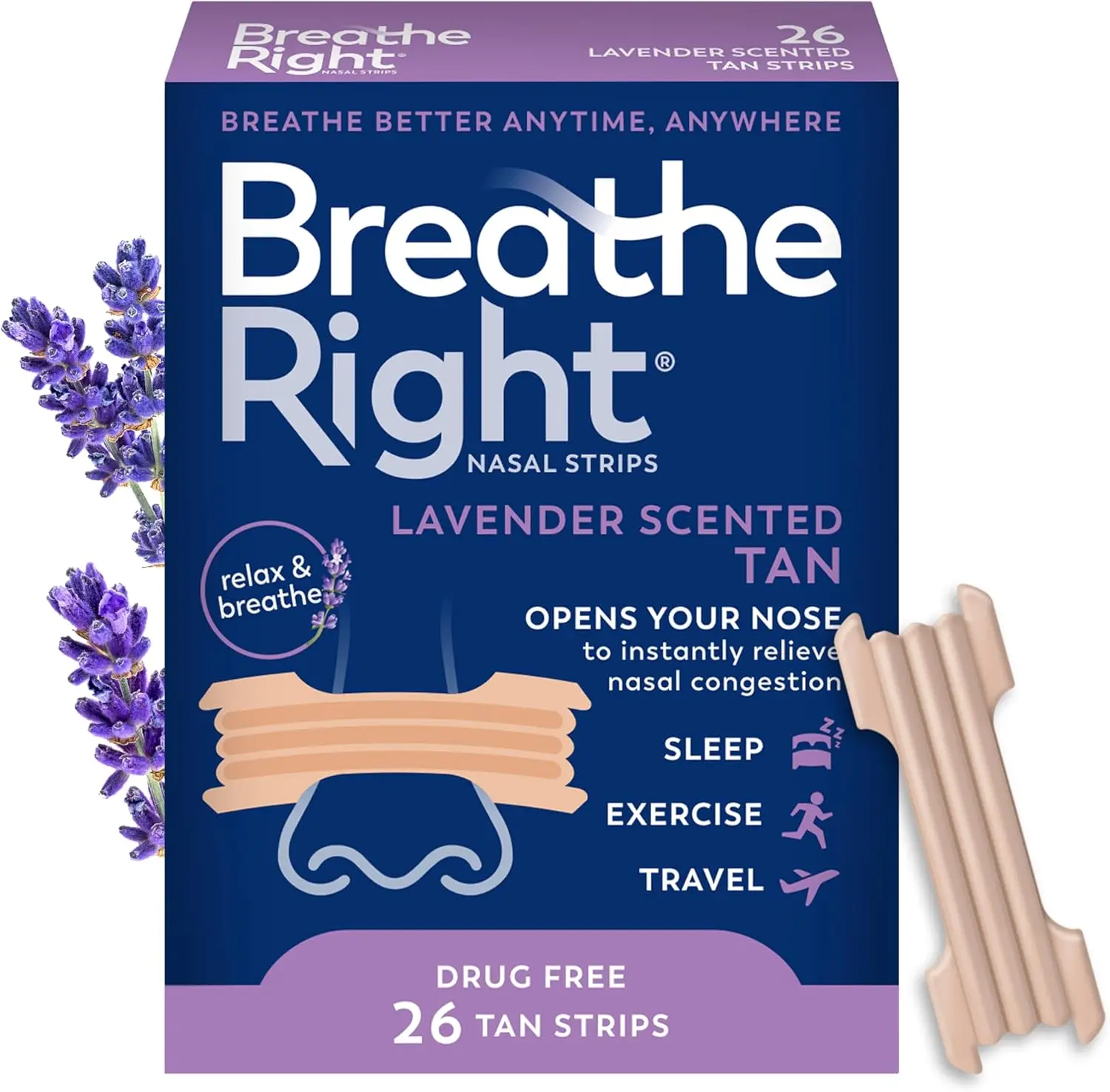 

Extra Strength Lavender Scented Nasal Strips - Stop Snoring & Relieve Congestion, 26 Count