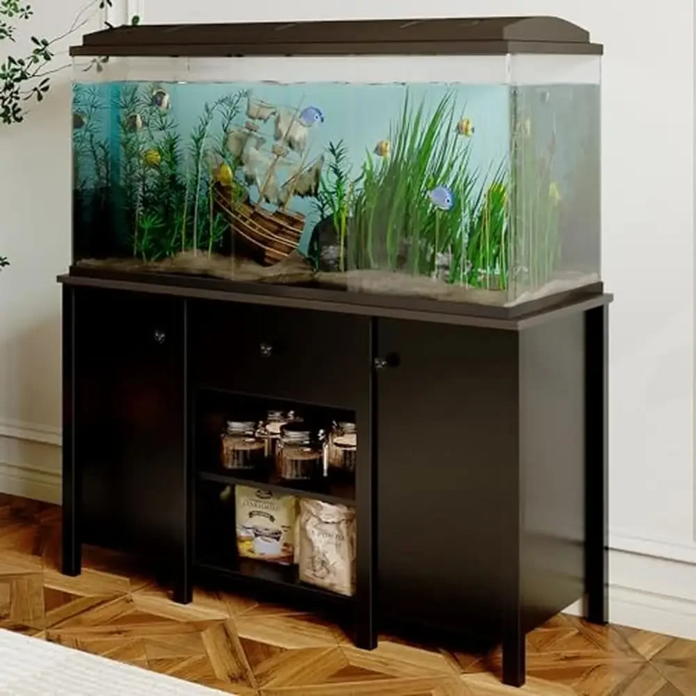 

Wooden Fish Tank Stand Storage Cabinet Aquarium Accessories 55-75 Gallon Capacity Black Modern-style Furniture Fish Tank
