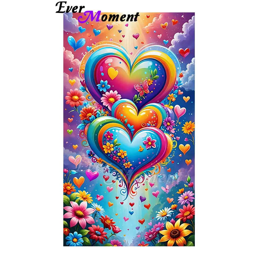 

Радужное сердце и красивый цветок День святого Валентина DIY AB Алмазная мозаика Вышивка Пейзаж Домашний декор ASF3011