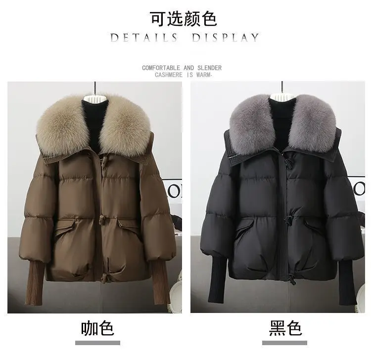 Frauen Winter Daunen Baumwolle Jacke 2025, Neue Frauen Warme Dicke Baumwolle Mantel Größere Pelz Kragen Baumwolle Gefütterte Jacke Frauen Parka Mantel – Detail 2