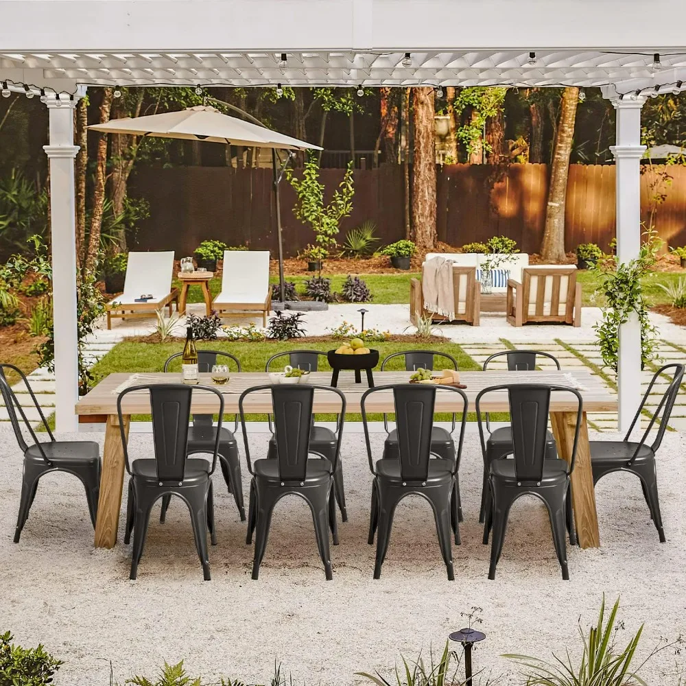 Metal dining chairs for outdoor use, stackable, 4-piece set of side metal chairs (black)