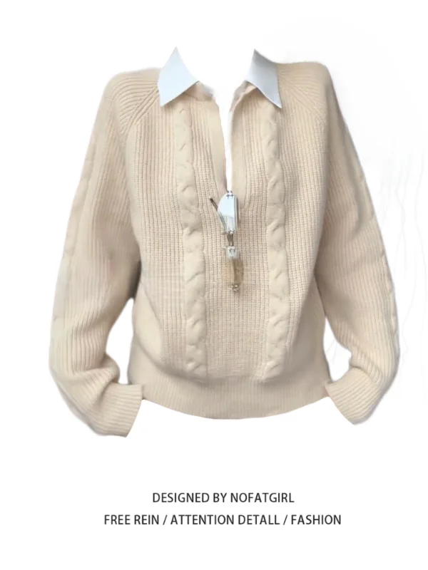 

Женский вязаный комплект больших размеров с воротником, имитирующий двухслойность, в университетском стиле, зимний, с длинными рукавами, повседневный, удобный крой