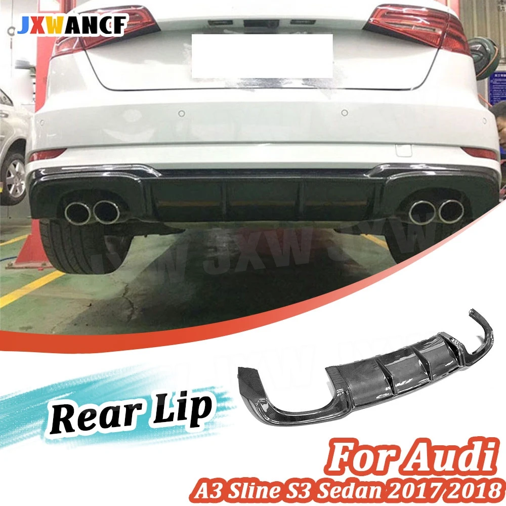 JXWANCF Carbon Fiber Unpainted Rear Lip Spoiler Diffuser For Audi A3 Sline S3 Sedan 4 door Not A3 Standard 2017 2018 FRP