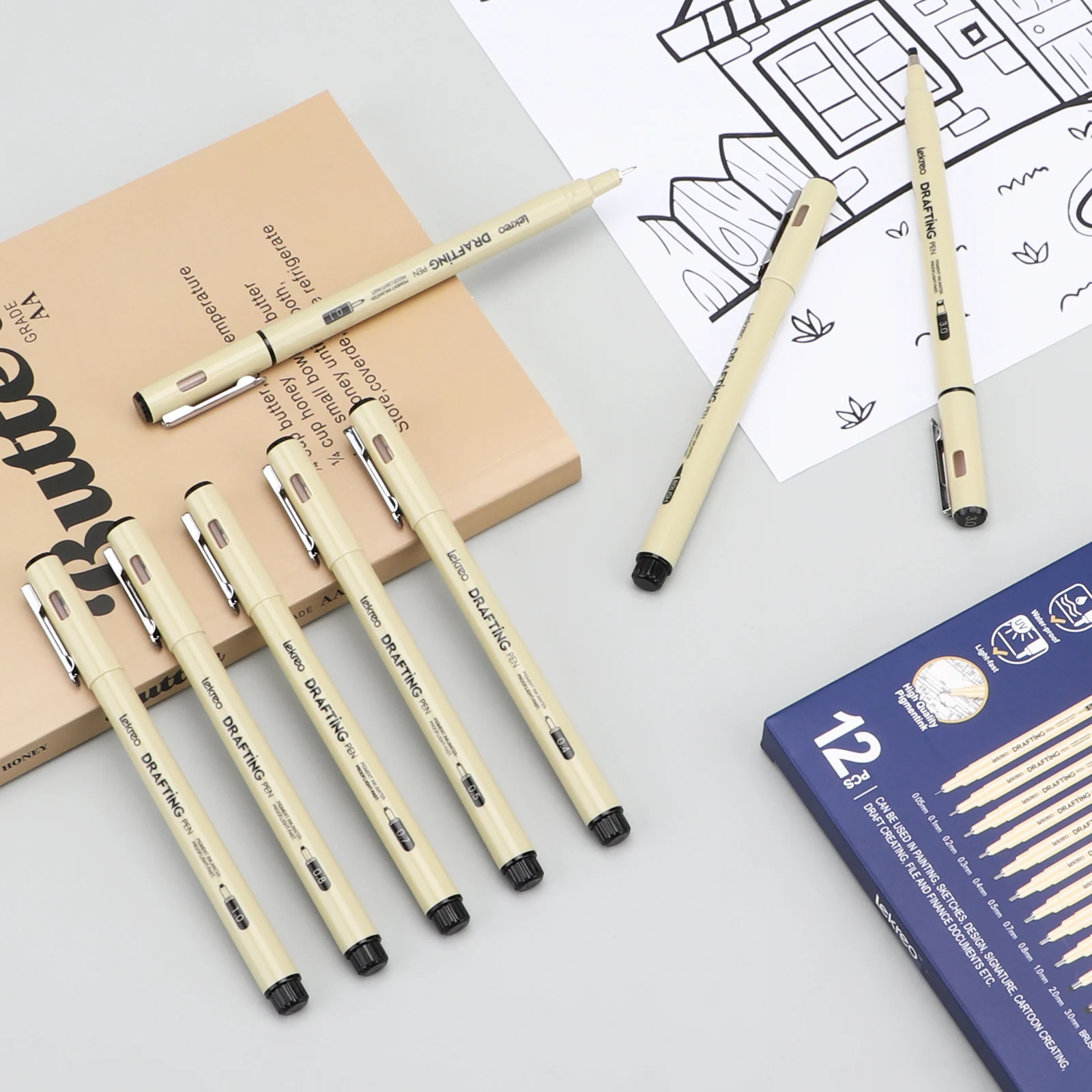 أقلام ليكريو مقاس 12 من ميكرون - قلم حبر أسود أركفال - أقلام للكتابة أو الرسم أو المجلات الرصاصية