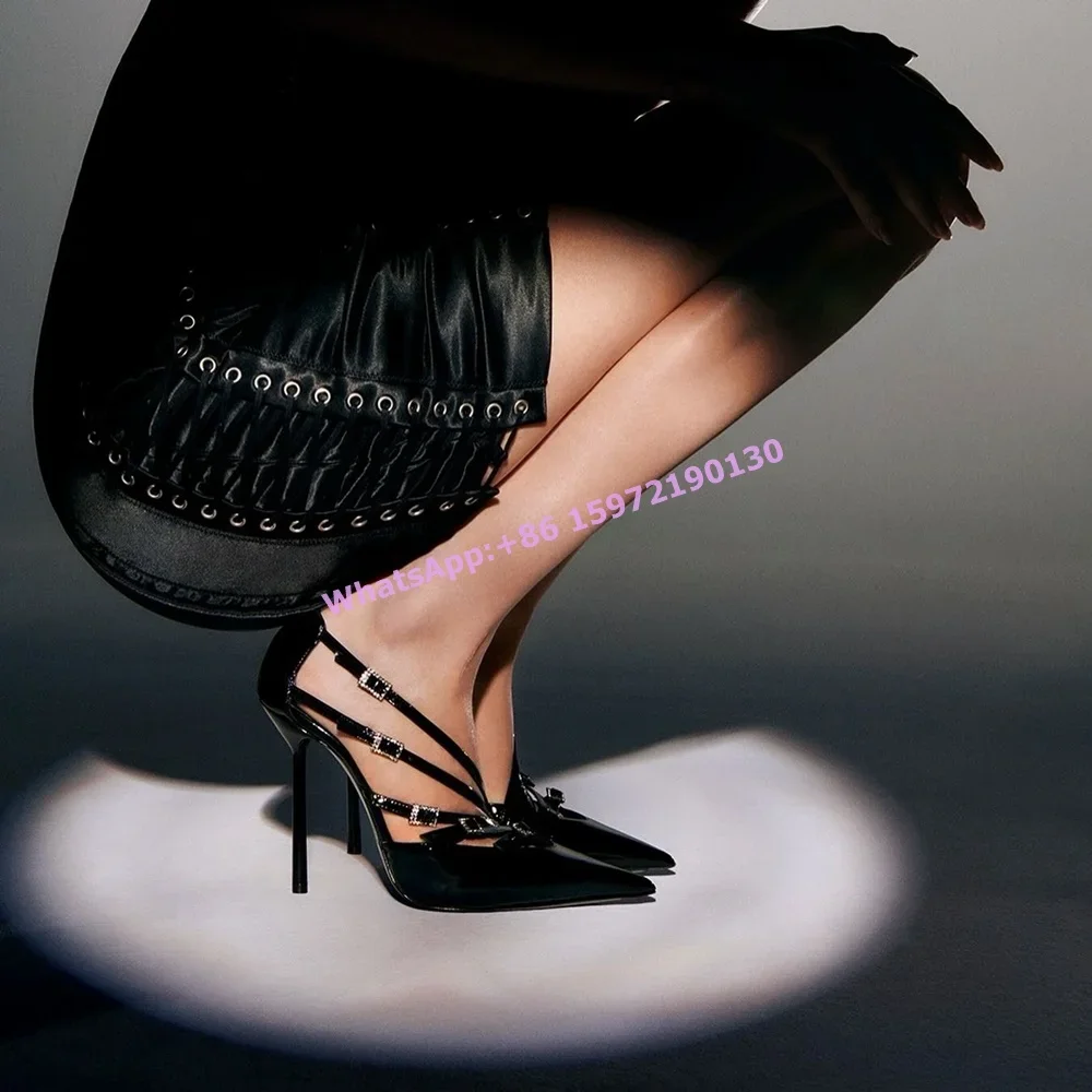 

Crystal Multi Buckle Sandals Patent Leather Black Sexy High Heels Buckle Strap Shoes Summer Elegant Sexy Luxury Bling Shoes 2025