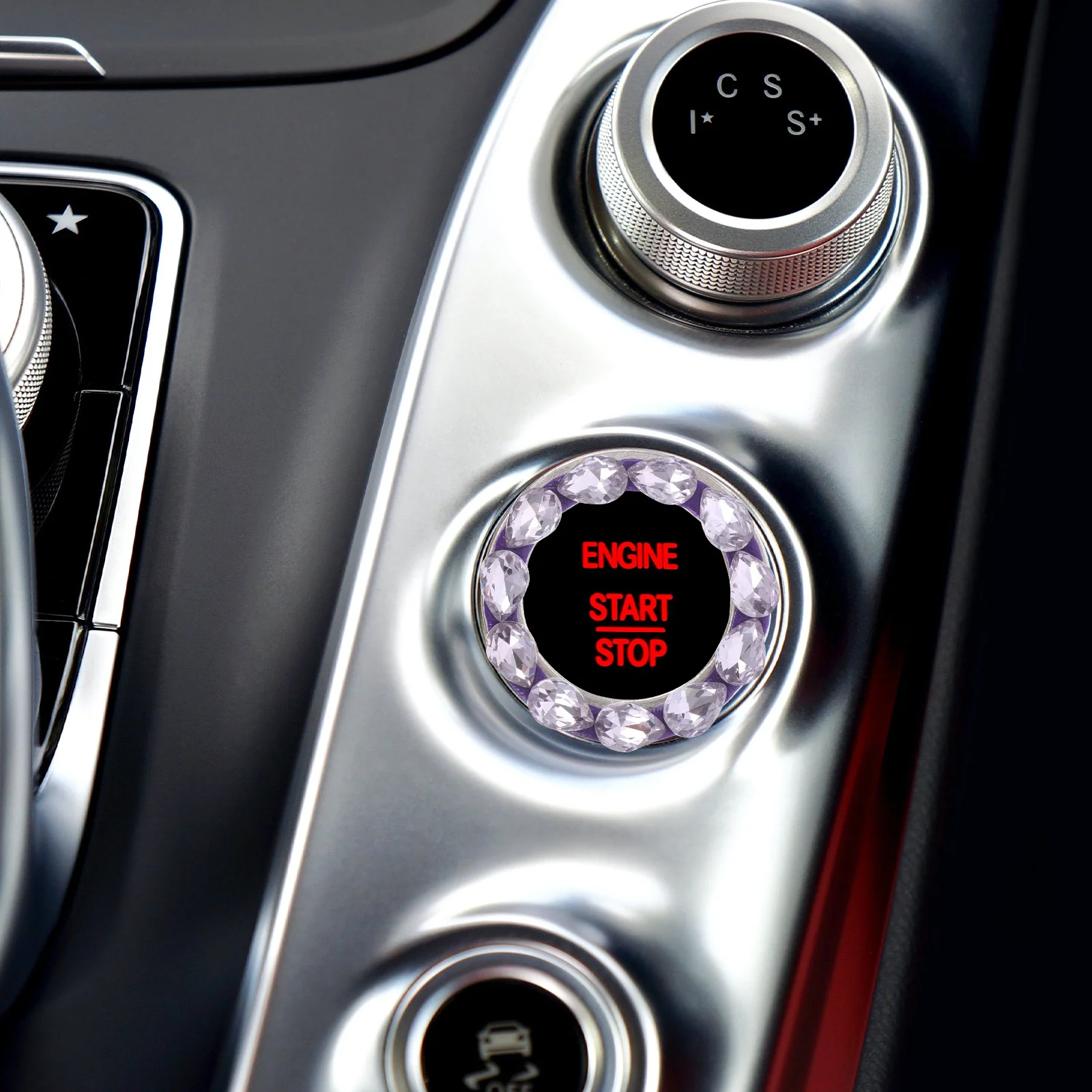 

Sparkling Button Decoration Rhinestone Engine Start Button Cover Bling Push Start Cover Stylish Car Interior Decor Cute