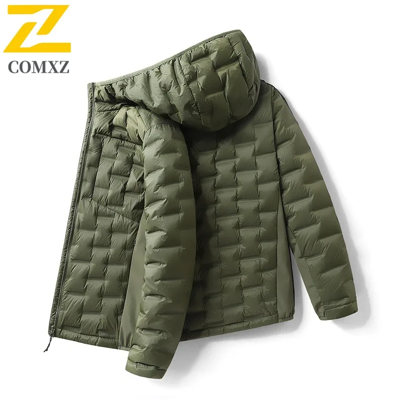 COMXZ Outdoor Work Men Down Jacket 2025 Ultra Lightweight Thickened Warm Parka Solid Color Travel Cold Resistant Winter Coat