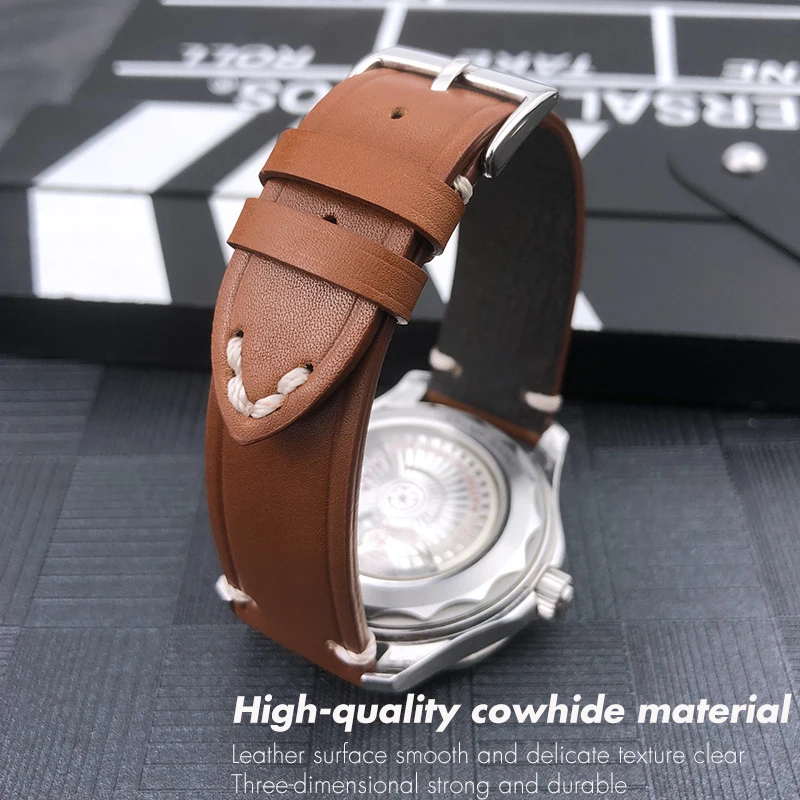 20mm Cowhide Leather Watchband Fir for Tudor Rolex Hamilton Seiko Omega Seamaster IWC Tissot Brown Soft Watch Strap Free Tools