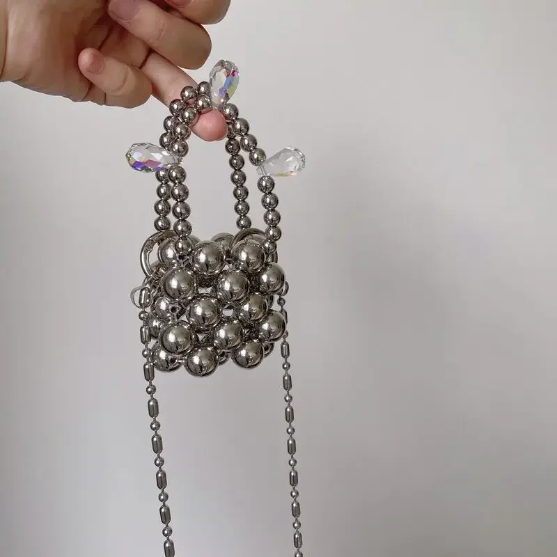 

Fashion Mini Metallic Beading Crossbody Bags For Women Designer Beaded Lady Handbag Luxury Shoulder Bag Lipstick Bag Small Purse