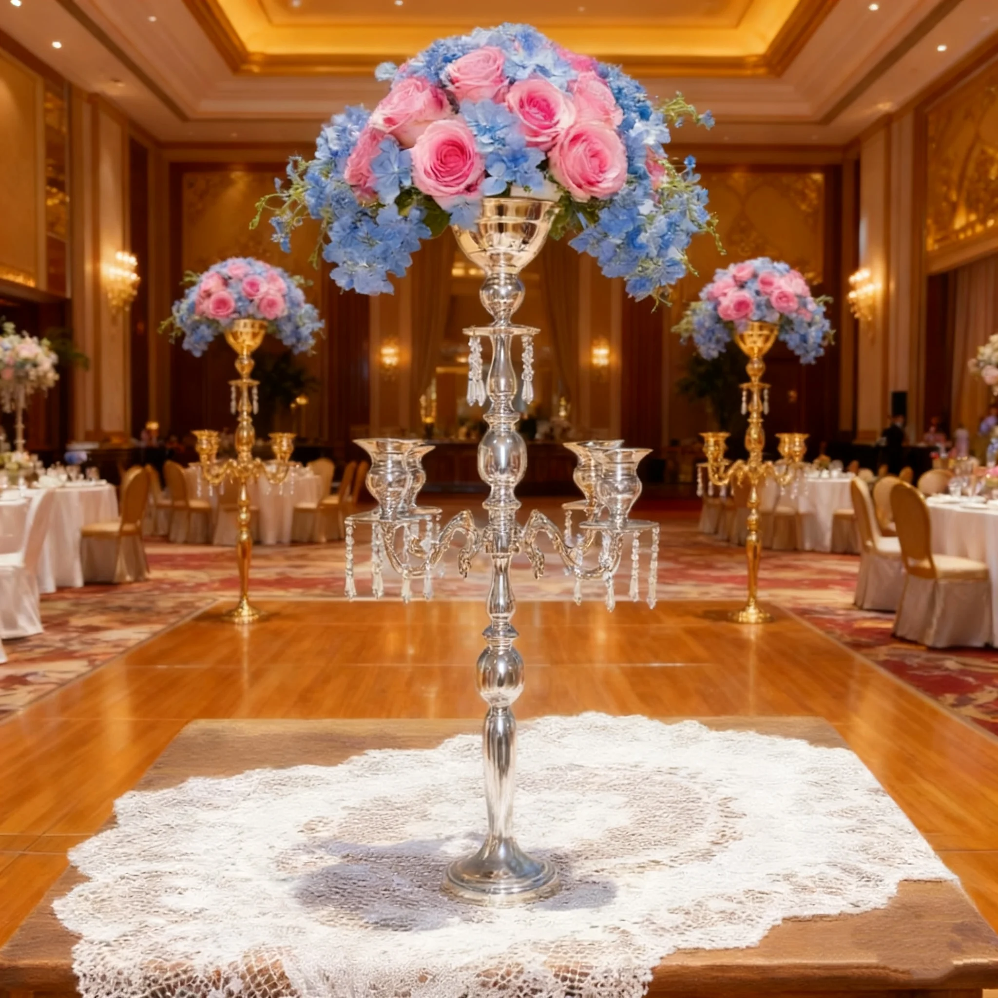 

10pcs 60 70 80 90 120cm)Wedding Tall Table Centerpieces 5 Arm Gold Candle Holder Candelabra Candlestick Metal Flower Stand ivy18