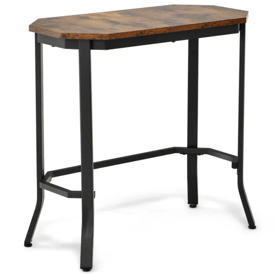 Narrow End Table Rustic Wood Grain Stable Steel Frame Modern Living Room Furniture