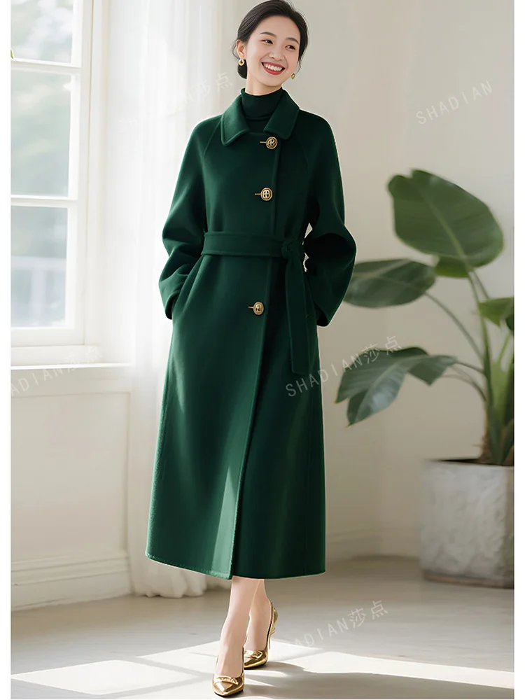 New Women Spring Autumn Wool Blends Coat Fashion Turn-down Collar Single Breasted Slim Woolen Coat Simplicity Elegant Long Coat