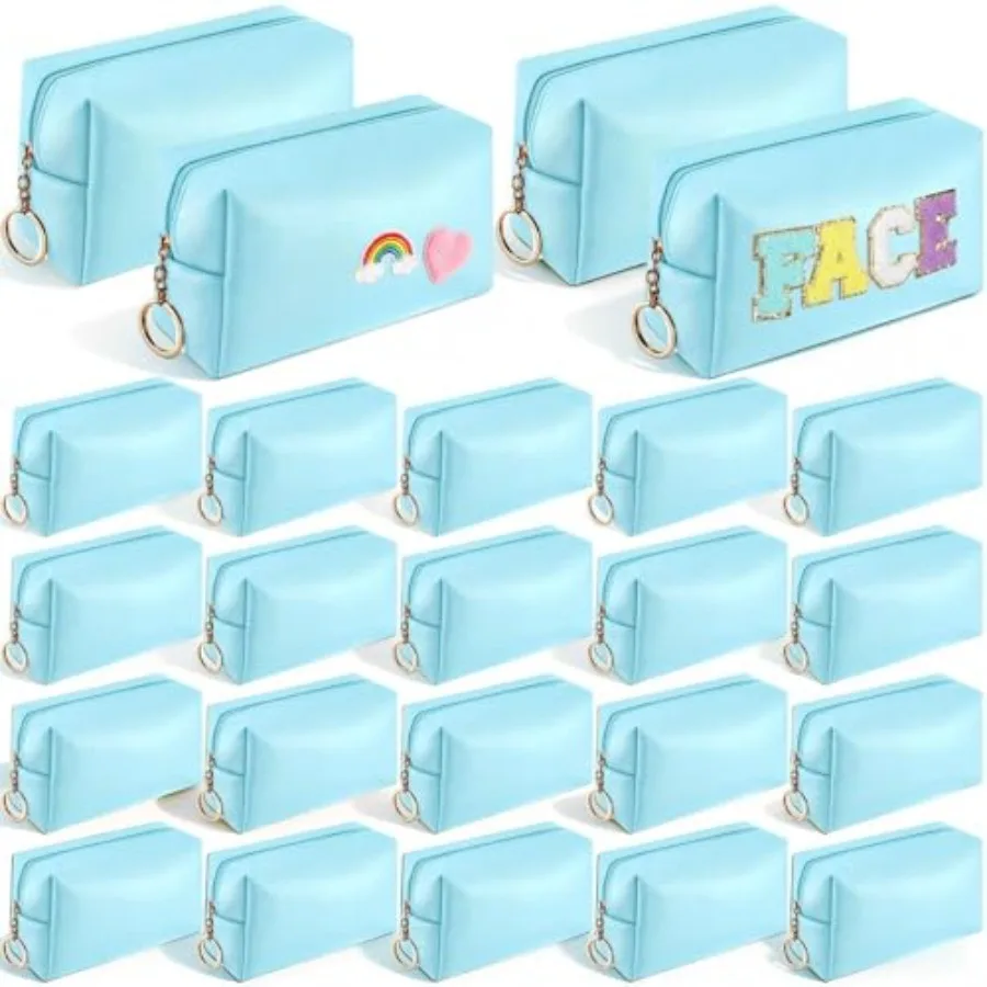 

24 Pcs Preppy Makeup Bag PU Leather Cosmetic Bag Bulk Makeup Plain Pouch Waterproof Toiletry Purse for Women Traveling Preppy P