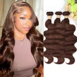 Chocolate Brown Body Wave 1/3 Bundles Human Hair Color #4 Dark Brown Colored Human Hair Bundles Remy Hair Soft Thick Bundles