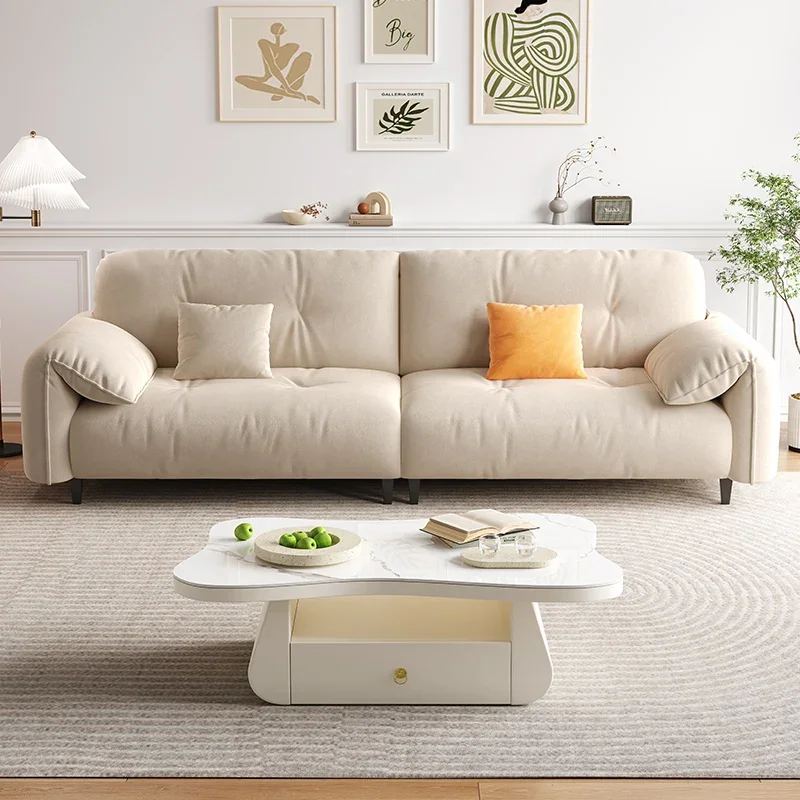 

Cream style fabric sofa small apartment living room combination modern simple apartment three or four people straight