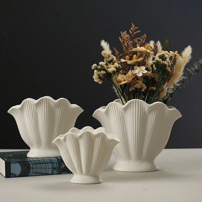 Creative Ceramic Vase Shell Shape Vintage Vegetarian Roast Ceramic Decorative Crafts Flower Arrangement Hydroponics Home Decorat