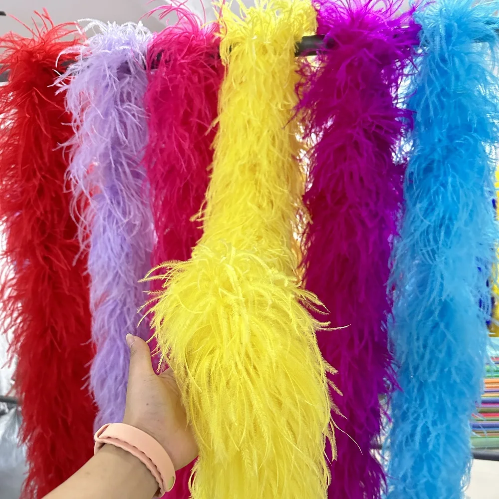 2Meter Yellow Natural Ostrich Feather Boa 2-20PLY Thick Colored Plumes Shawl Feather Trims DIY Party Clothing Skirt Costume