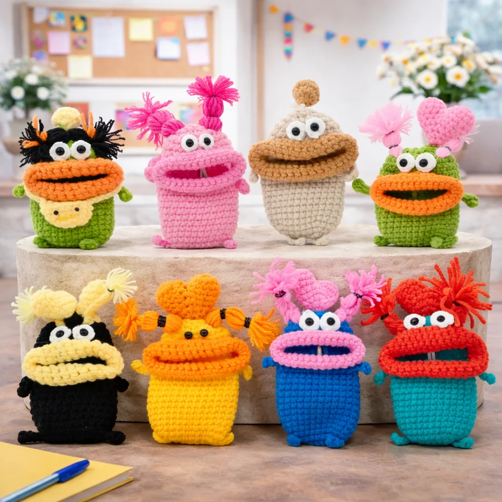 Pendant Series Crochet Unique Knitted Sausage Mouth Knitted Doll Holder Useful Keyrings With Storage Bag Cute Keychains