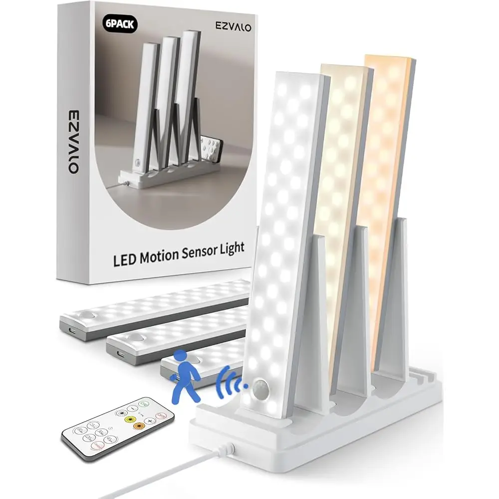 

6-Pa Under Cabinet Lighting With Charging Station, Recharge Sensor Lights, 3 Color Temps, Dimmable 62 Led Wirel Motion