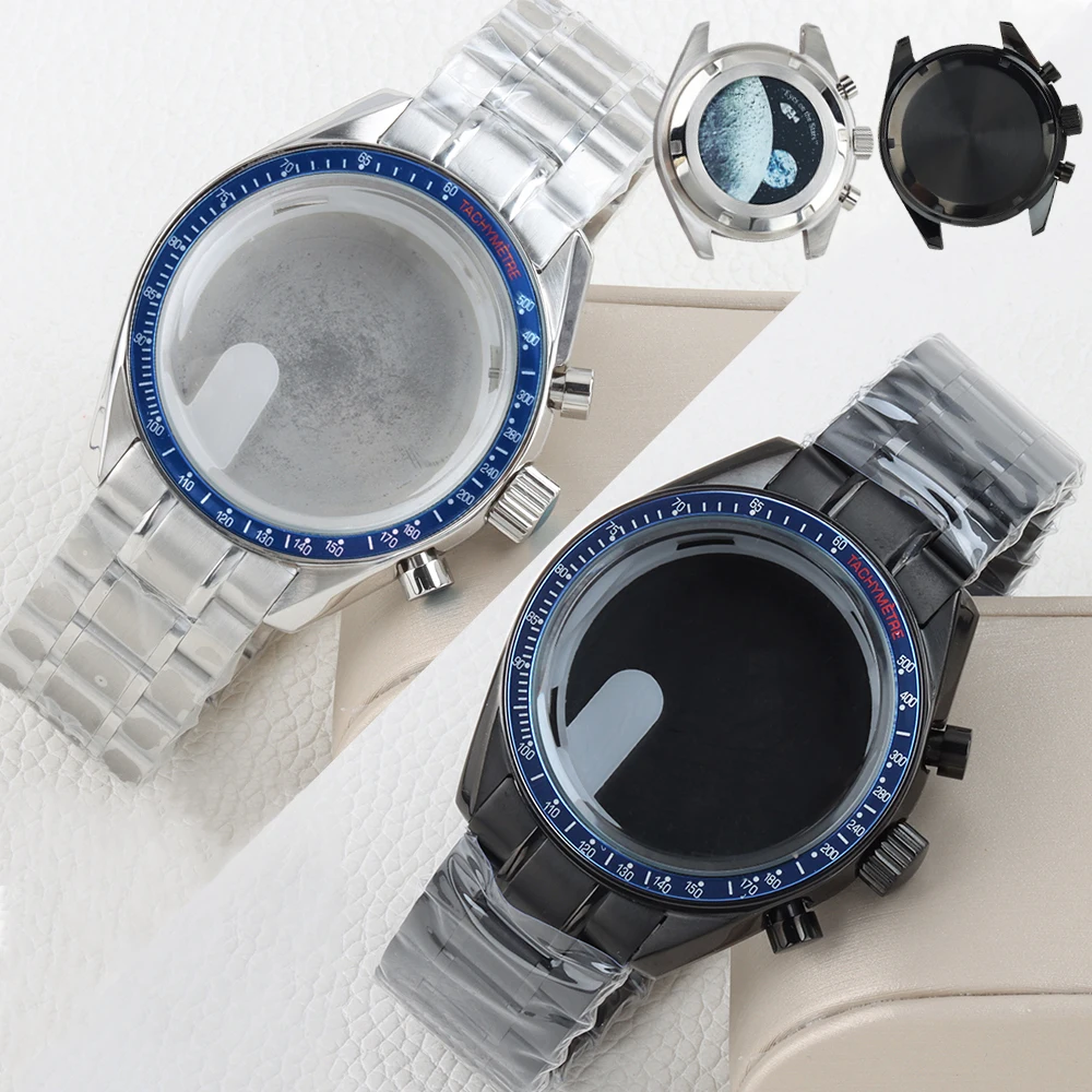 

40MM VK63 Case Blue Bezel for Speed Master VK63 VK64 Quartz Chronograph Movement 32.5MM dial 20MM Solid Stainless Steel Bracelet