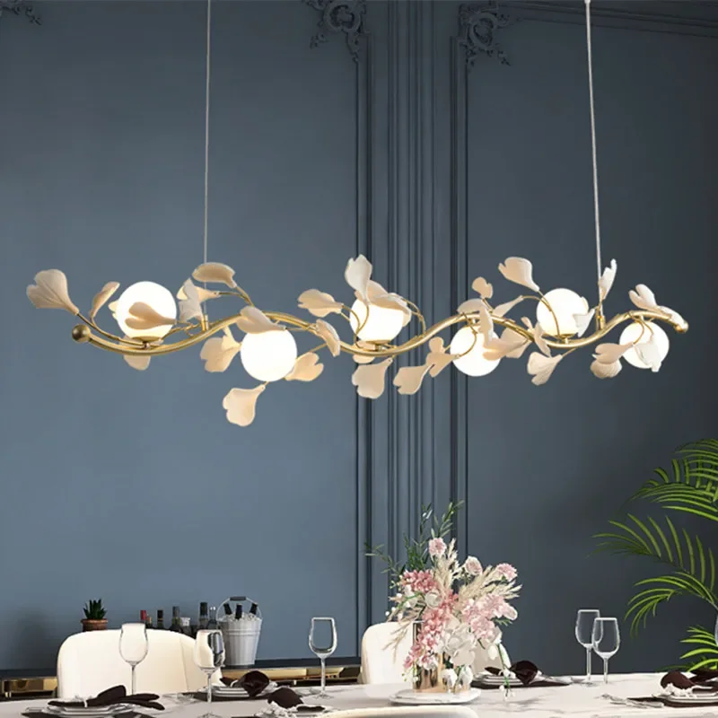 Nordic Creative Light Luxury Ginkgo Leaf Glass Chandelier LED Modern Restaurant Home Decoration Bar Living Room Exhibition Hall