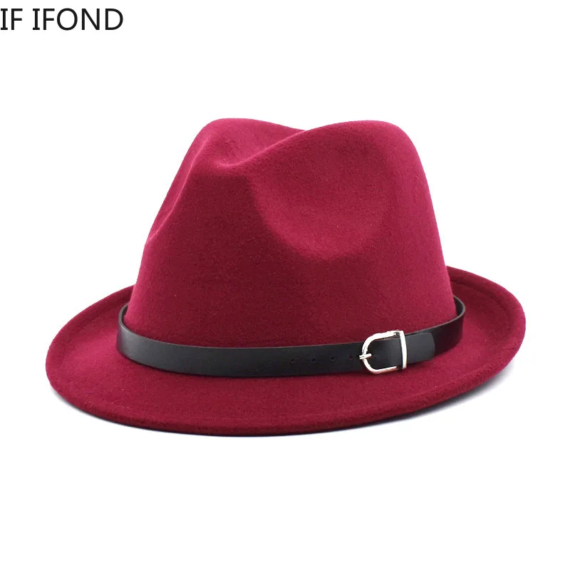 European Classical felt Fedoras Hat for Men Women Cowboy Trilby Cap Homburg Church Jazz Hat with Belt