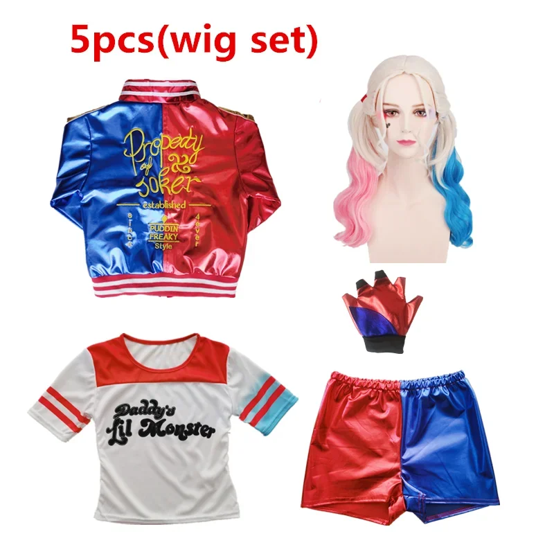 2025 nova purim crianças meninas suicídio harley cosplay trajes harleen quinzel premium bordado jaqueta esquadrão quinn festa t-shi q1q2