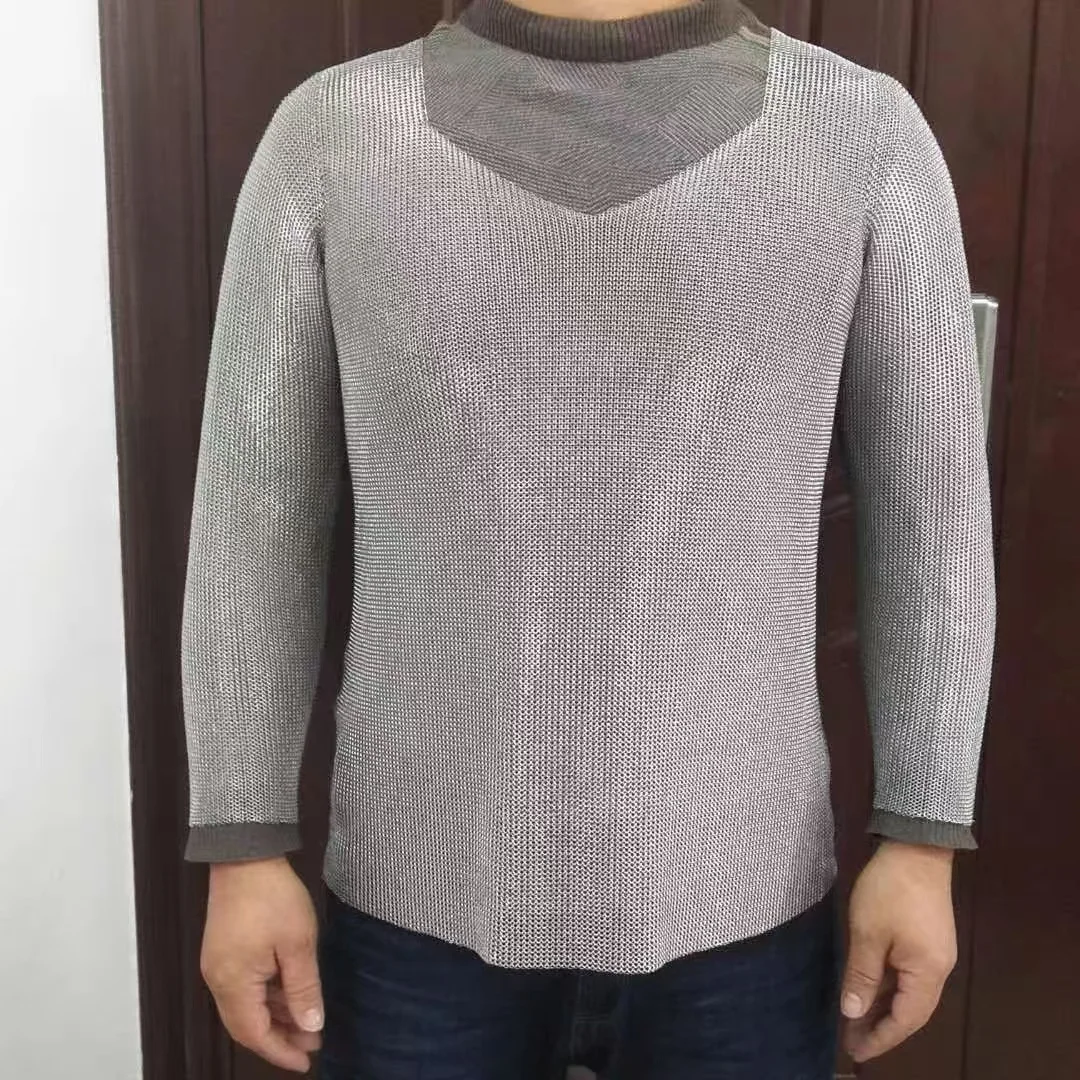 Set di abbigliamento da macellaio in rete di cotta di maglia in cotta di maglia in acciaio inossidabile con maniche Camicia argentata Giacca di sicurezza per abito con armatura a catena dal design personalizzato