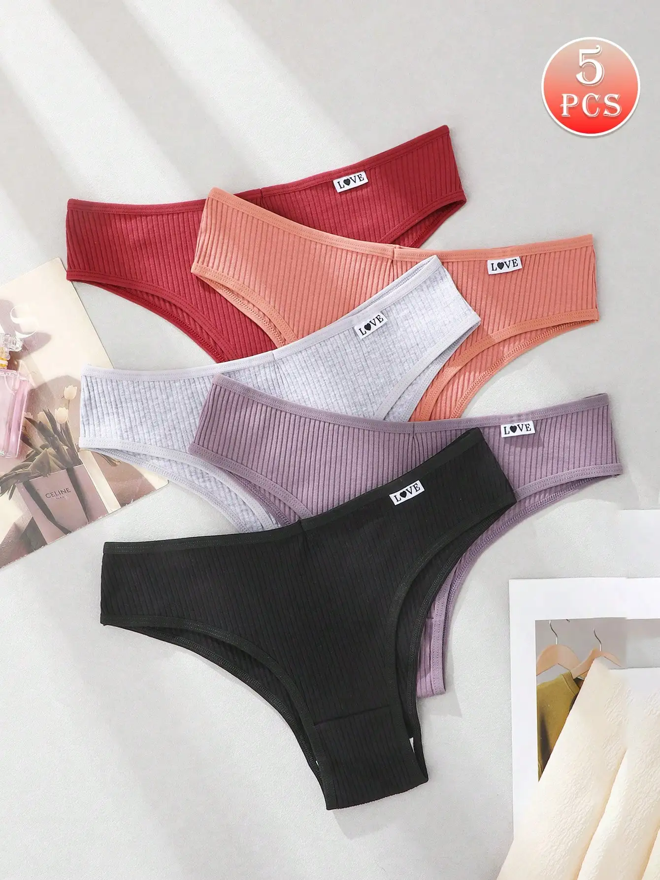 5 Stück/Packung Damen-Slips mit niedrigem Bund, niedriger Taille, niedlichem Aufdruck und Buchstaben-Design, hochelastisch – Detail 11