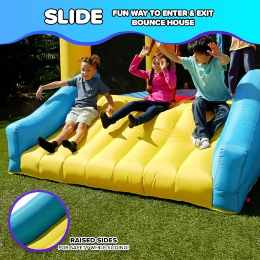 Casa inflable de rebote con tobogán grande y anclajes, de 3 a 8 años, resistente, certificada, soplador incluido