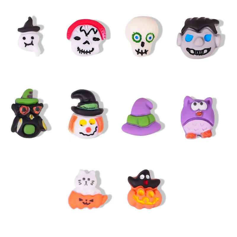 10pcs/lot Halloween Funny Little Ghost Nail Jewelry Cartoon Resin Ghost Pumpkin Ghost Face Phone Case Jewelry Accessories