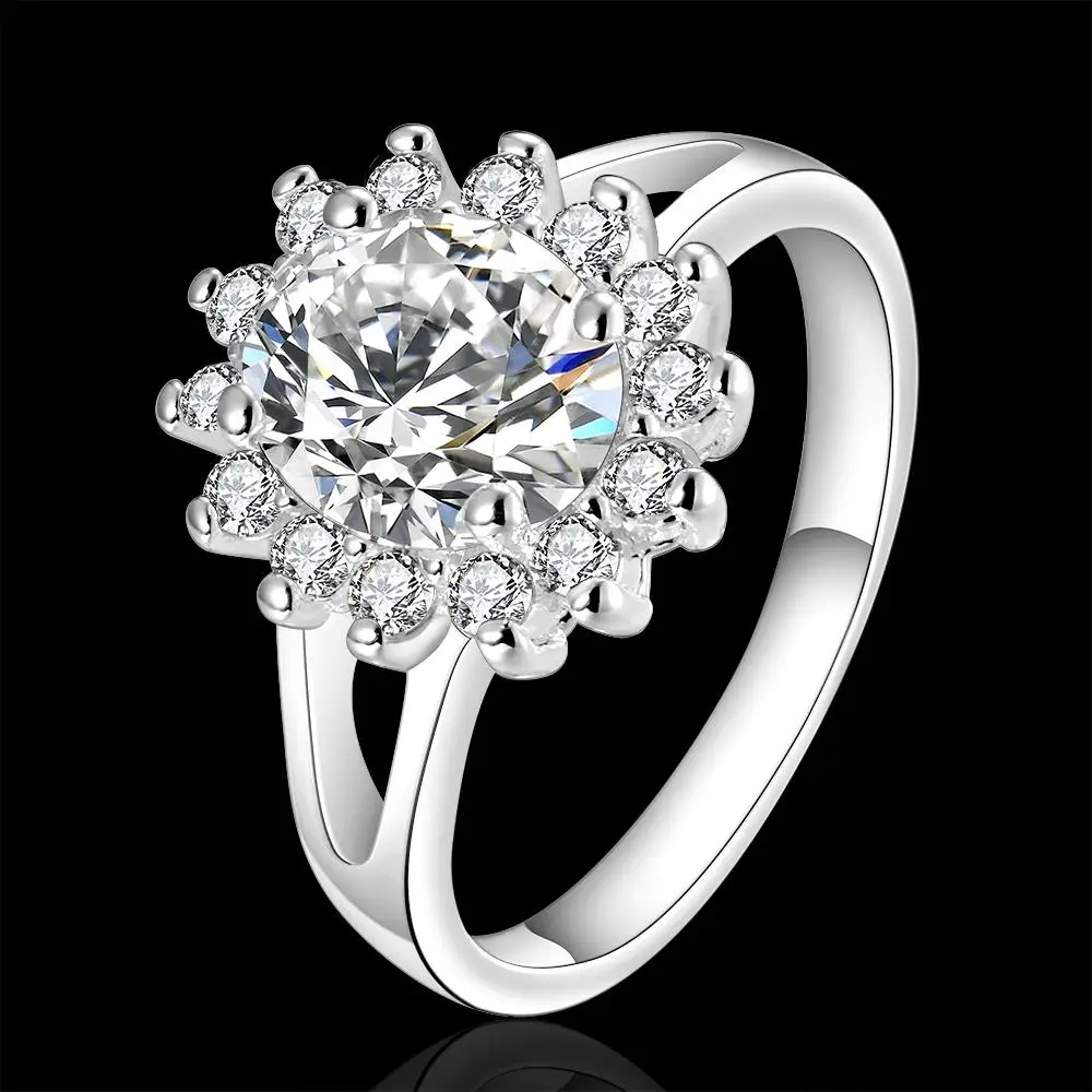 

925 Sterling Silver Crystal Flower Moissanite Diamond Rings For Women Fashion Wedding Party Gifts Charm Engagement Ring Jewelry