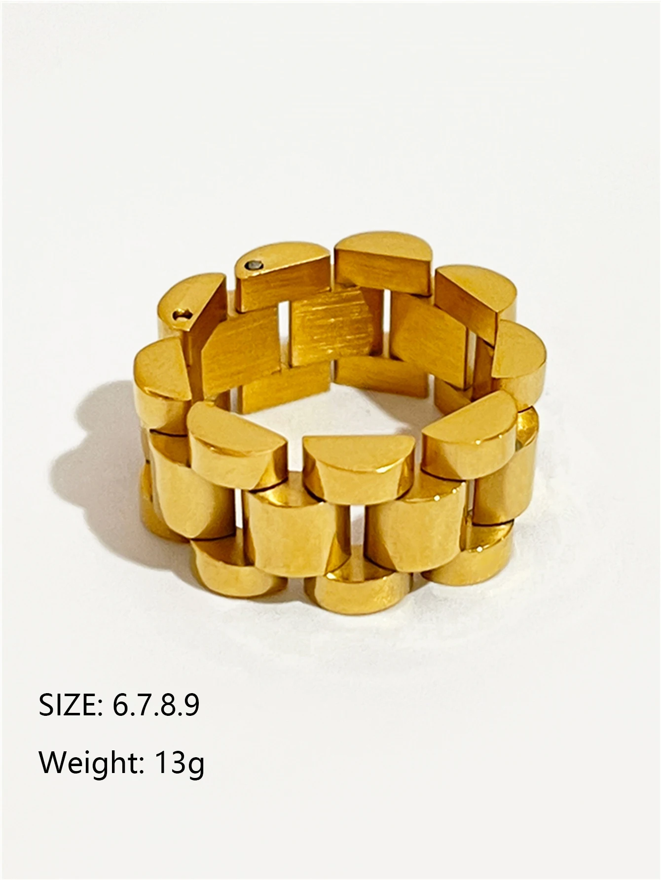 Peri\'sbox Solid Gold Pvd Plated Bold Wide Thick Ring for Women Chunky Link Chain Stainless Steel Strap Finger Rings Jewelry