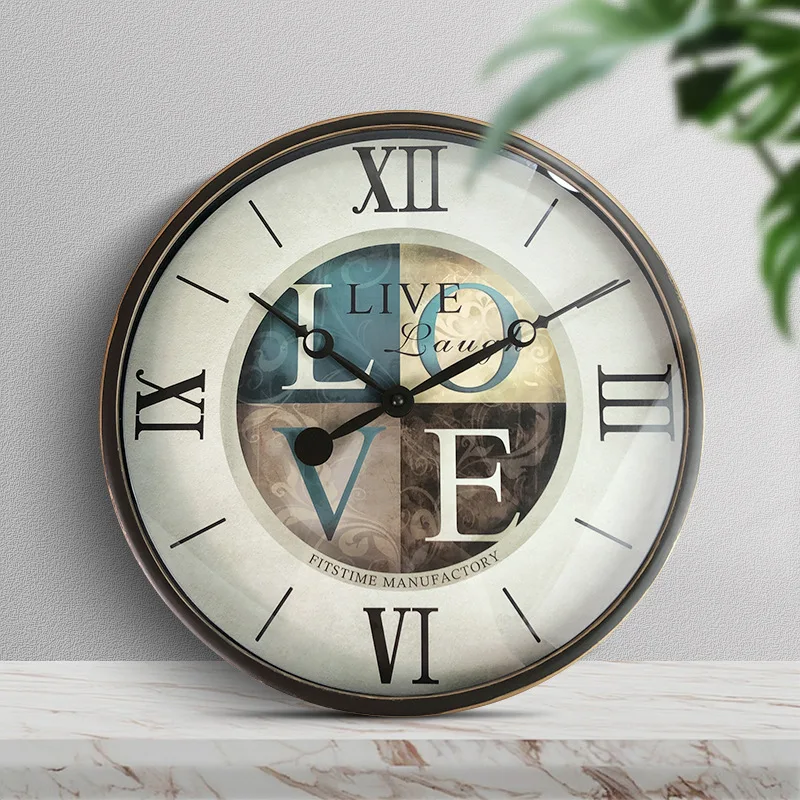 Retro Europäische Wanduhr kreative Mode Wohnzimmer einfache leise Uhr Kunststoff Kunst Wanduhr