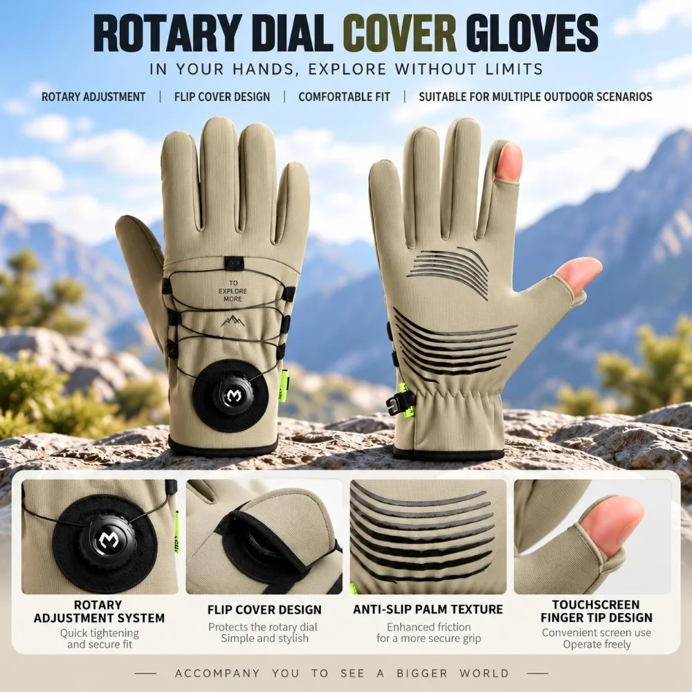 1pair Fleece Lined Cycling Gloves Thermal Warm Waterproof Windproof Motorcycle Gloves Anti-Slip Adjustable Rotary Buckle