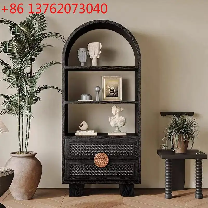 

American light luxury bookcase antique living room storage drawer French retro arched door display cabinet