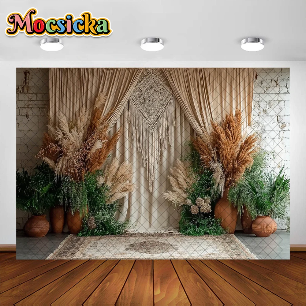 Spring Photography Background Bohemian Curtain Carpet Sofa Decoration Backdrops Baby Shower Portrait Photo Studio Props Banner
