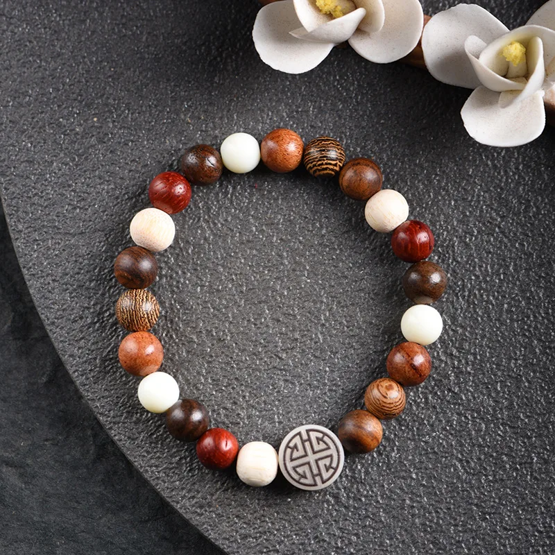 Multi Treasure Bead Single Loop Prayer Bead Bracelet Ivory Nut Glowing Stone Carved Bamboo Joint Collectible Jewelry