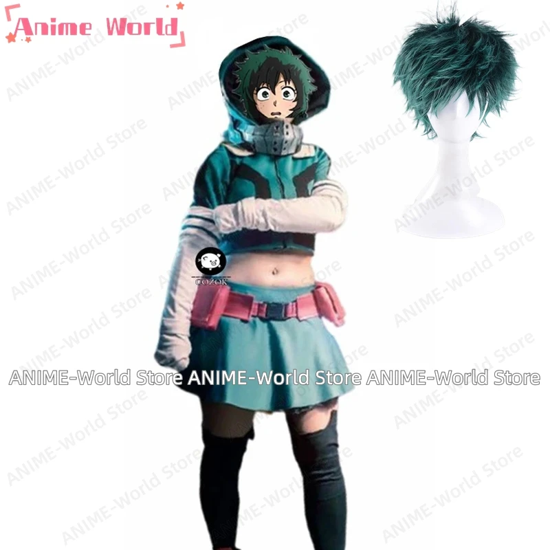 《Custom Size》Anime Izuku Midoriya Dress Cosplay Costume Christmas Uniform Outfits Halloween Carnival Suit Wig