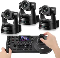 FoMaKo PTZ Camera 30X Optical Zoom HDMI PTZ Bundle with PTZ Controller PoE Keyboard,Contains 4 Items(KC608+3xFMK30SDI)