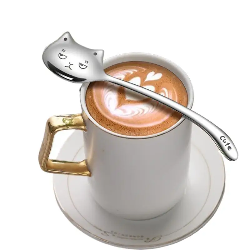 Stainless Steel Cute Cat Spoon Food Grade Cartoon Design For Stirring Coffee Tea Dessert Daily Use