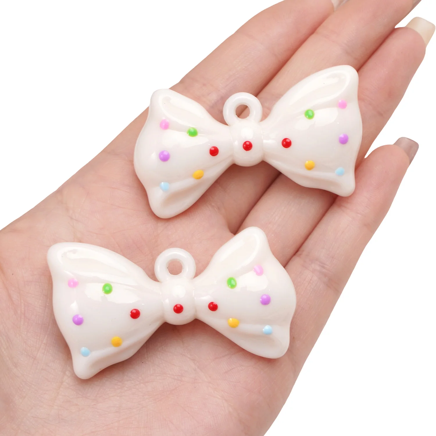 

1PC Colorful Polka Dot Heart And Bowknot Acrylic Pendant Charms for DIY Jewelry Phone Chain Keyring Making Accessory