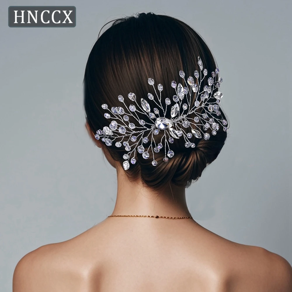 HNCCX Pettini per capelli color argento Copricapo da sposa con strass Pettine di cristallo da sposa fatto a mano Accessori per capelli da sposa per donna CP826